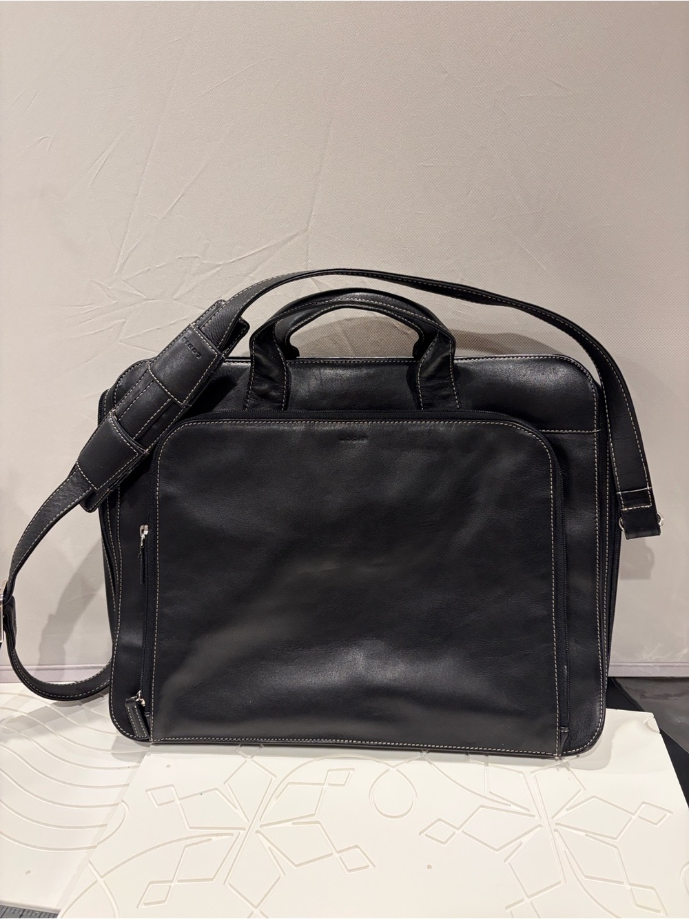Lodis Black Leather Briefcase Shoulder Bag black crossbody detachable strap new